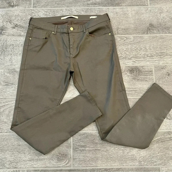 Zara Denim - Zara Premium Denim Collection Women’s Slim Fit Waxed Jeans Size 12 Gray